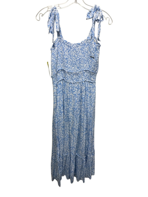 Lost + Wander Size S Blue & White Rayon Floral Tie Shoulder Smocked Bodice Dress Blue & White / S