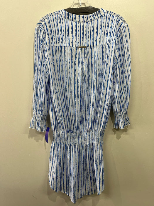 Heidi Klein Size M Blue & White Cotton Gauze Striped & Dots Smocked Waist Dress