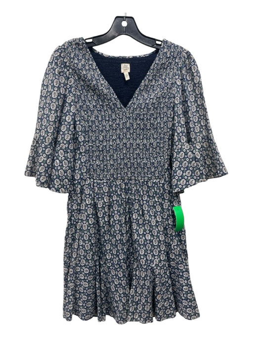 La Vie Rebecca Taylor Size M Blue, White & Green Cotton Blend V Neck Dress Blue, White & Green / M