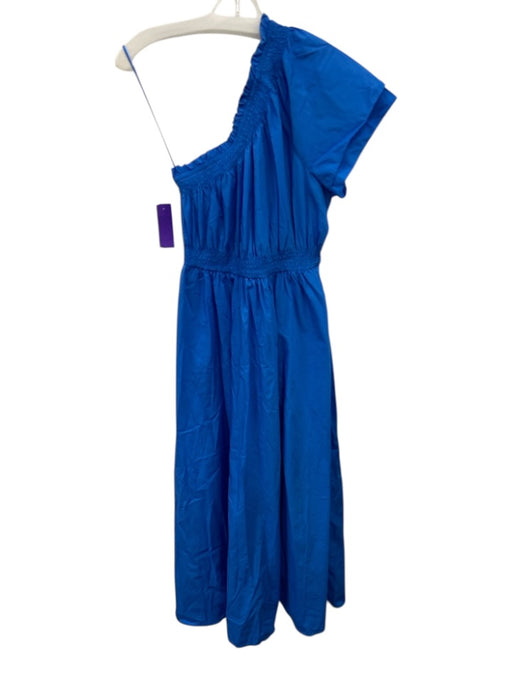 J Crew Size S Blue Cotton Cold Shoulder Smocked Waist Pockets Maxi Dress Blue / S