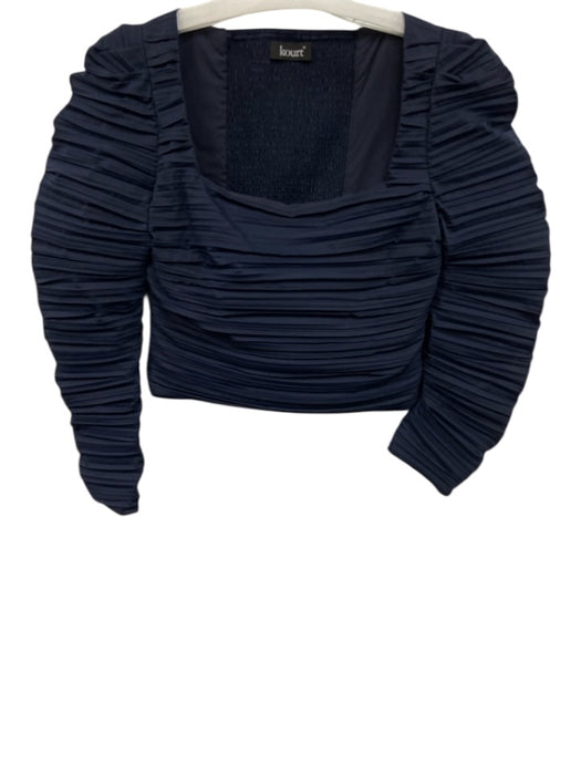 Kourt Size M Navy Polyester Accordian Pleats Square Neck Long Balloon Sleeve Top Navy / M