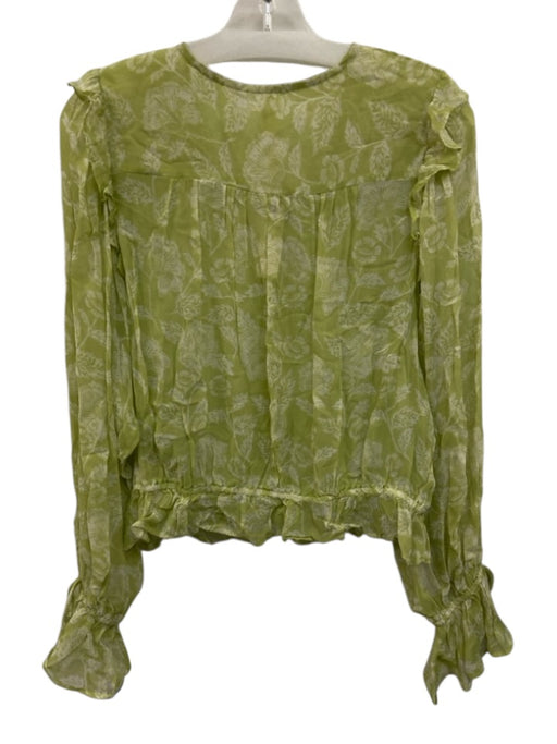 By Anthropologie Size M Green & White Viscose Semi Sheer Printed V Neck Top Green & White / M