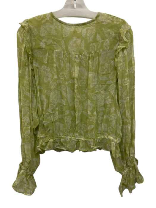 By Anthropologie Size M Green & White Viscose Semi Sheer Printed V Neck Top Green & White / M