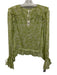 By Anthropologie Size M Green & White Viscose Semi Sheer Printed V Neck Top Green & White / M