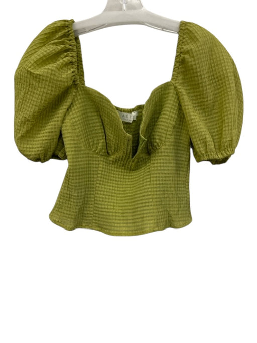 ASTR Size S Green Polyester Textured Sweetheart Neckline Puff Sleeve Top Green / S