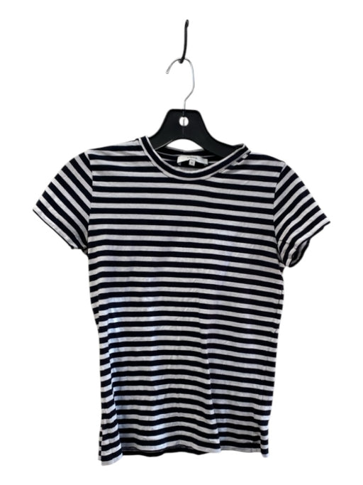 Vince Size XS Black & White Cotton Blend Stripe Short Sleeve Round Neck Top Black & White / XS