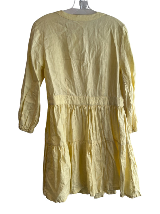Magaschoni Size S Yellow Linen stand collar 1/2 Button Pintucks Dress Yellow / S
