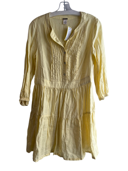 Magaschoni Size S Yellow Linen stand collar 1/2 Button Pintucks Dress Yellow / S