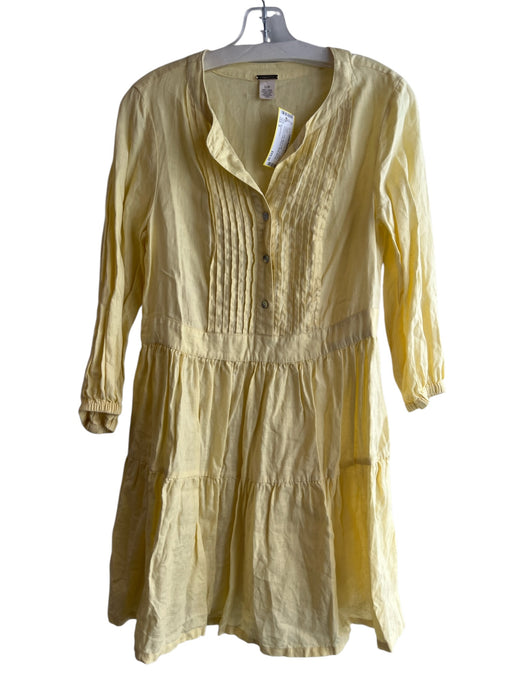 Magaschoni Size S Yellow Linen stand collar 1/2 Button Pintucks Dress Yellow / S