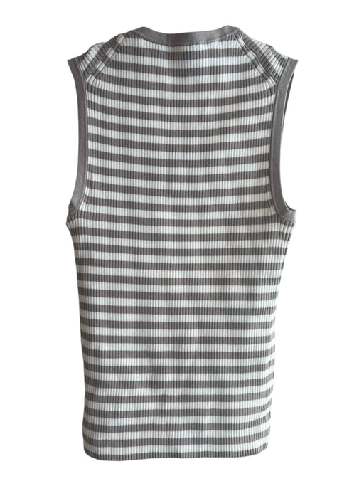 Theory Size P Cream & Gray Cotton Blend Round Neck Sleeveless Rib Knit Top Cream & Gray / P