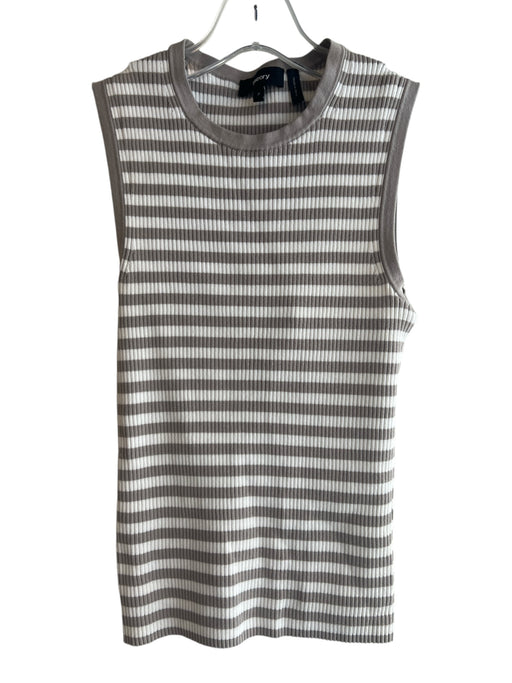 Theory Size P Cream & Gray Cotton Blend Round Neck Sleeveless Rib Knit Top Cream & Gray / P