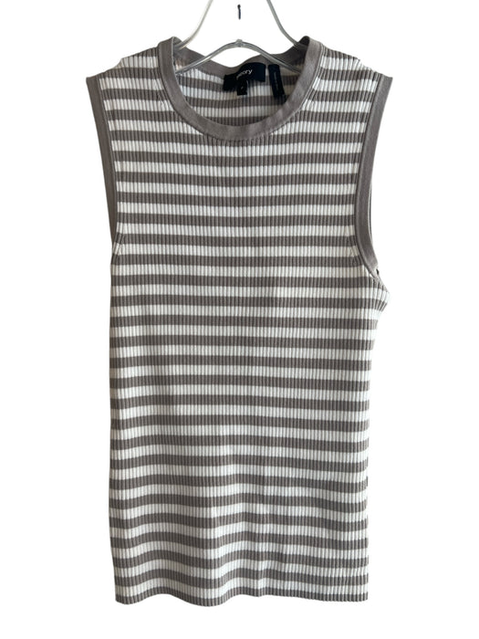 Theory Size P Cream & Gray Cotton Blend Round Neck Sleeveless Rib Knit Top Cream & Gray / P