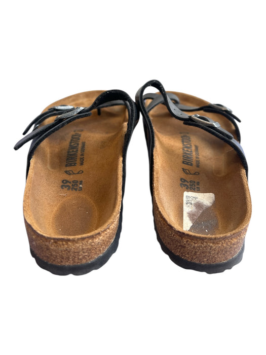 Birkenstock Shoe Size 39 Black Leather Thong Strap Silver Hardware Flat Shoes Black / 39