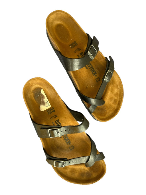 Birkenstock Shoe Size 39 Black Leather Thong Strap Silver Hardware Flat Shoes Black / 39
