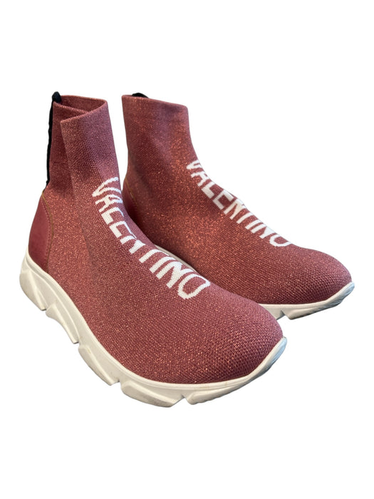 Valentino Shoe Size 7.5 Pink Textile Metallic Thread Logo Sock Sneaker Shoes Pink / 7.5