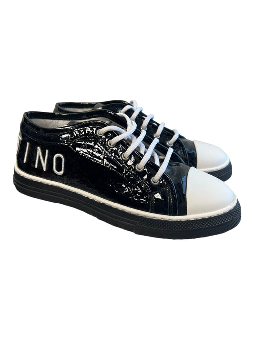Valentino Shoe Size 8.5 Black Patent Leather Rubber Sole lace up Round Toe Shoes Black / 8.5