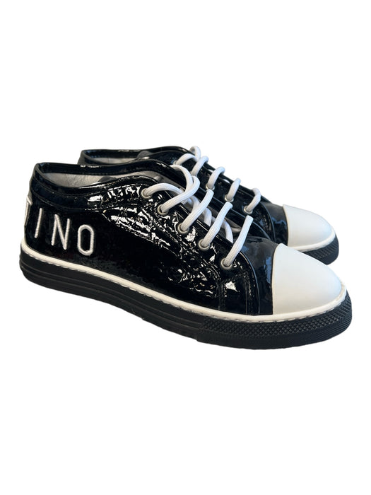 Valentino Shoe Size 8.5 Black Patent Leather Rubber Sole lace up Round Toe Shoes Black / 8.5