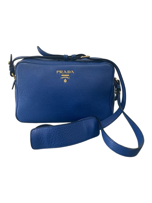 Prada Blue Pebbled Leather Crossbody Gold Hardware Double Top Zip Bag Blue / S