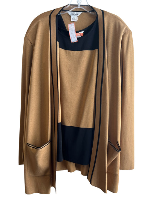 Exclusively Misook Size XL Brown & Black Acrylic Knit Round Neck Sweater Set Brown & Black / XL