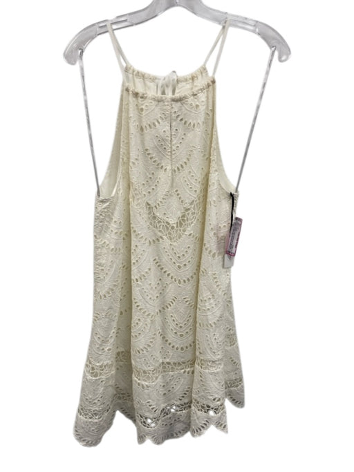 Lovers + Friends Size S Cream Cotton Eyelet Lace High Neck Tie Back Mini Dress Cream / S