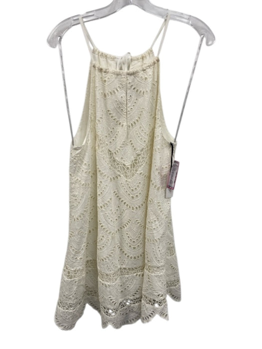 Lovers + Friends Size S Cream Cotton Eyelet Lace High Neck Tie Back Mini Dress Cream / S