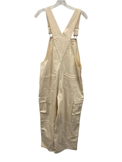 Lovers + Friends Size S Cream Cotton Twill Button Sides Wide Leg Cargo Overalls Cream / S
