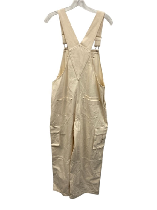 Lovers + Friends Size S Cream Cotton Twill Button Sides Wide Leg Cargo Overalls Cream / S