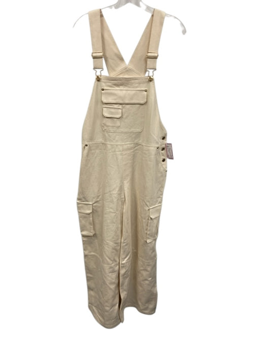 Lovers + Friends Size S Cream Cotton Twill Button Sides Wide Leg Cargo Overalls Cream / S