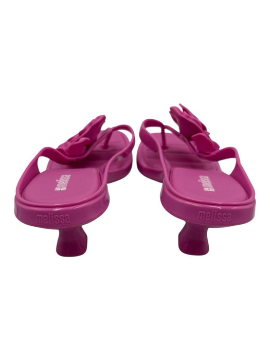 Melissa Shoe Size 10 Pink Rubber 3D floral applique Thong Kitten Heel Sandals Pink / 10