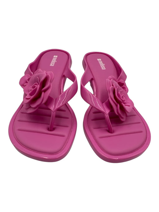 Melissa Shoe Size 10 Pink Rubber 3D floral applique Thong Kitten Heel Sandals Pink / 10