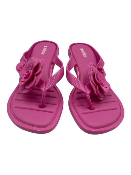 Melissa Shoe Size 10 Pink Rubber 3D floral applique Thong Kitten Heel Sandals Pink / 10