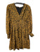 Zara Size L Tan & black Polyester V Neck Long Sleeve Elastic Waist Dress Tan & black / L