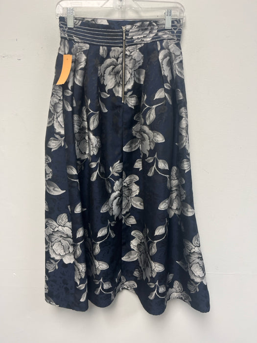 ABS Size 2 Navy, Silver, Black Polyester & Viscose Pleats Maxi Floral Skirt