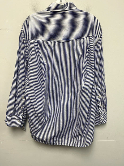 Citizens of Humanity Size L Blue & White Cotton Striped Long Sleeve Shirt Top