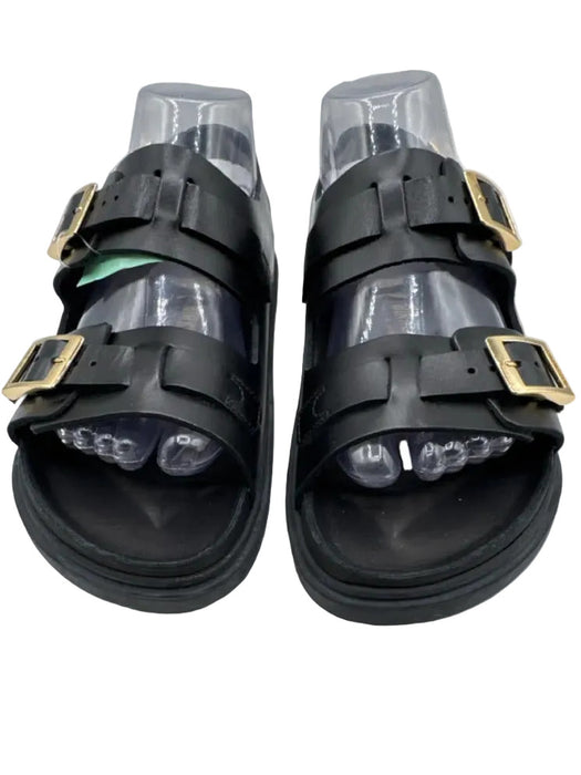 Birkenstock Shoe Size 38 Black Leather Gold hardware Buckle Strap Sandals