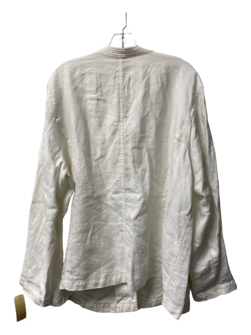 Eileen Fisher Size 2X White Linen Long Sleeve Button Front Nehru collar Jacket White / 2X