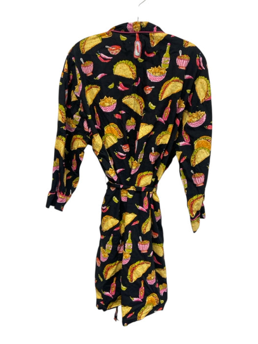 Printfresh Size L/XL Pink, Yellow, Black Cotton Long Sleeve Tacos Wrap Sash Robe Pink, Yellow, Black / L/XL
