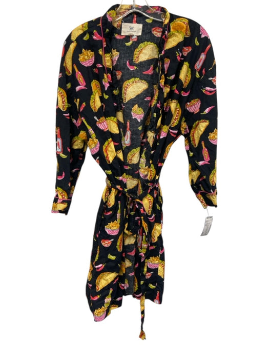 Printfresh Size L/XL Pink, Yellow, Black Cotton Long Sleeve Tacos Wrap Sash Robe Pink, Yellow, Black / L/XL