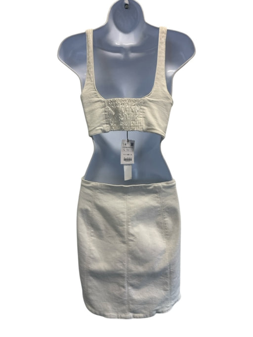 Zara Size L Cream White Cotton & Polyester Sleeveless Corset Front Cut Out Dress Cream White / L