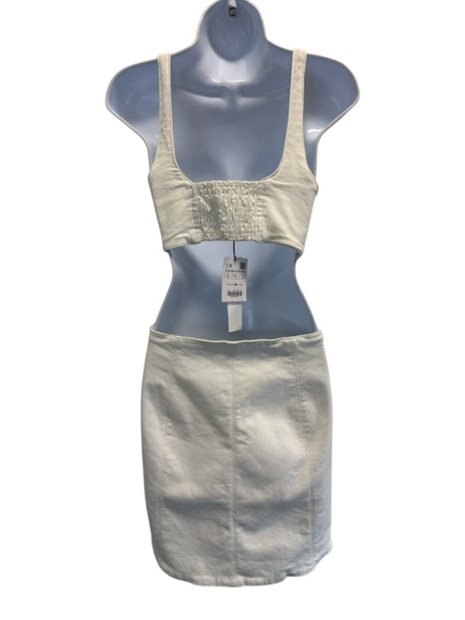 Zara Size L Cream White Cotton & Polyester Sleeveless Corset Front Cut Out Dress Cream White / L