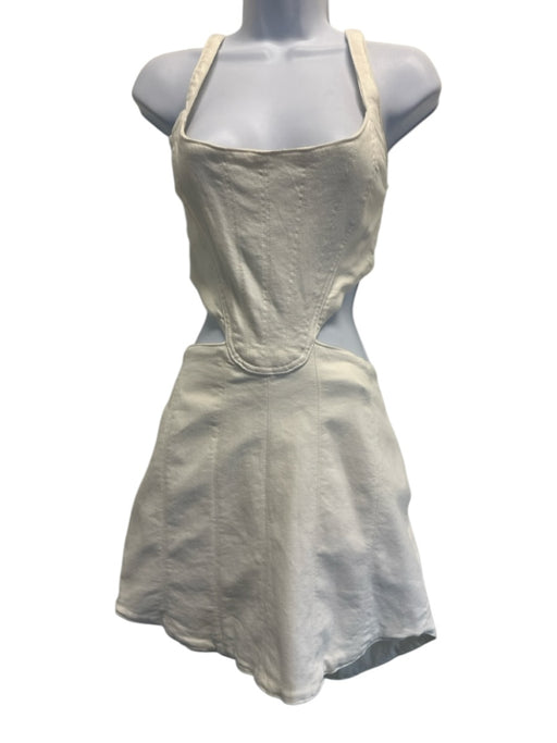 Zara Size L Cream White Cotton & Polyester Sleeveless Corset Front Cut Out Dress Cream White / L