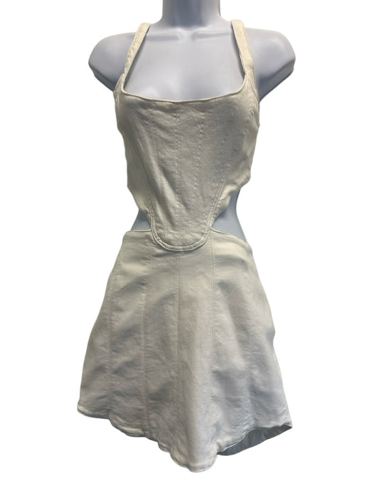 Zara Size L Cream White Cotton & Polyester Sleeveless Corset Front Cut Out Dress Cream White / L