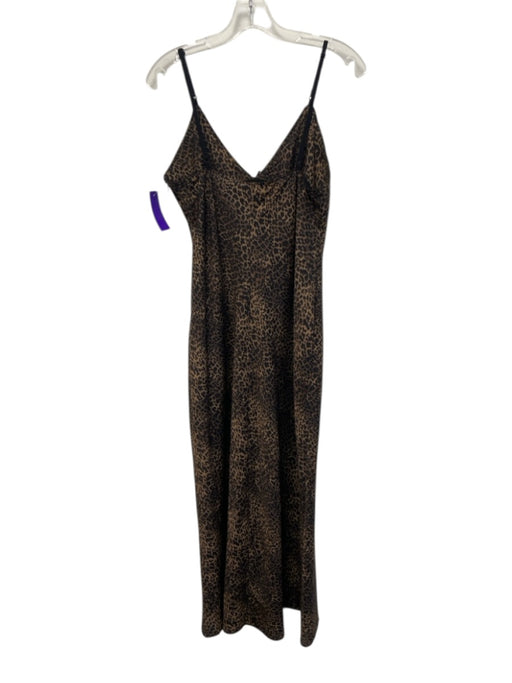 Zara Size L Brown & Black Polyester Spaghetti Strap Animal Print V Neck Dress Brown & Black / L