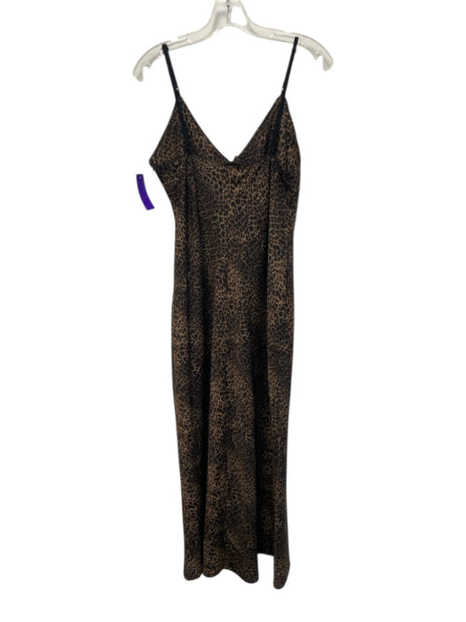 Zara Size L Brown & Black Polyester Spaghetti Strap Animal Print V Neck Dress Brown & Black / L