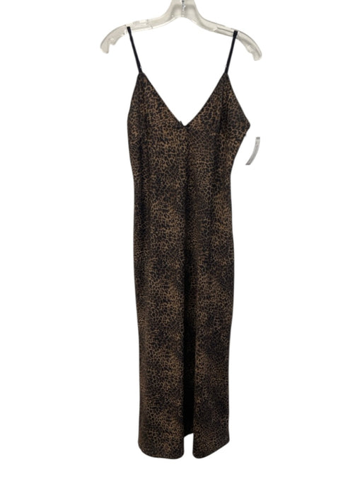 Zara Size L Brown & Black Polyester Spaghetti Strap Animal Print V Neck Dress Brown & Black / L