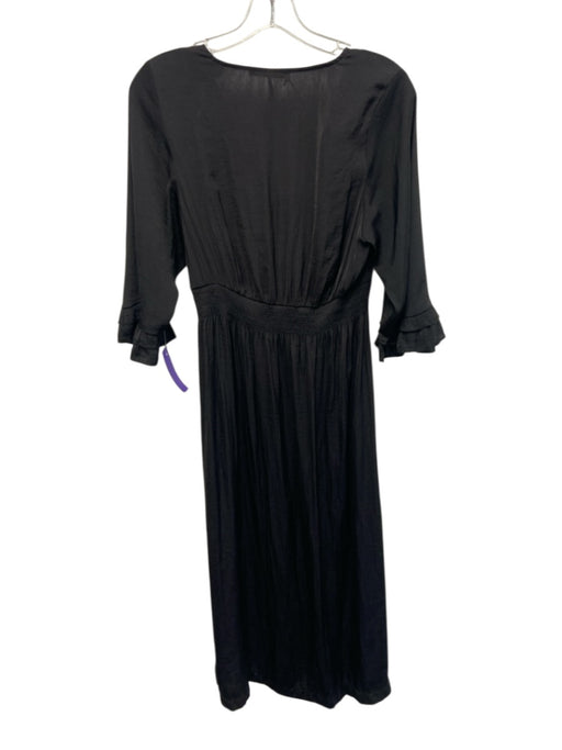 Scotch & Soda Size S Black Polyester 1/2 Bell Sleeve Buttons V Neck Midi Dress Black / S