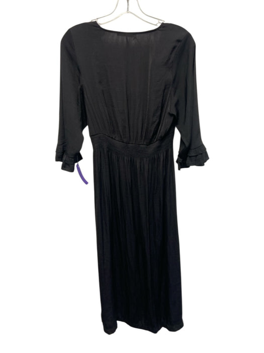 Scotch & Soda Size S Black Polyester 1/2 Bell Sleeve Buttons V Neck Midi Dress Black / S