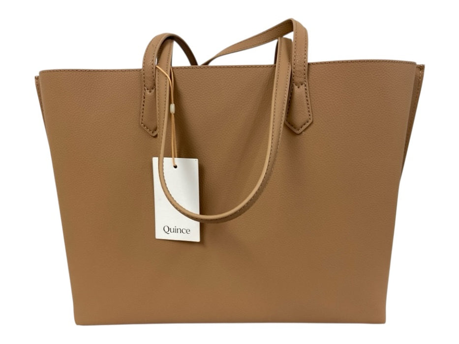 Quince Light Brown Pebble Leather Top Handles Open Top Tote Bag Light Brown / M/L