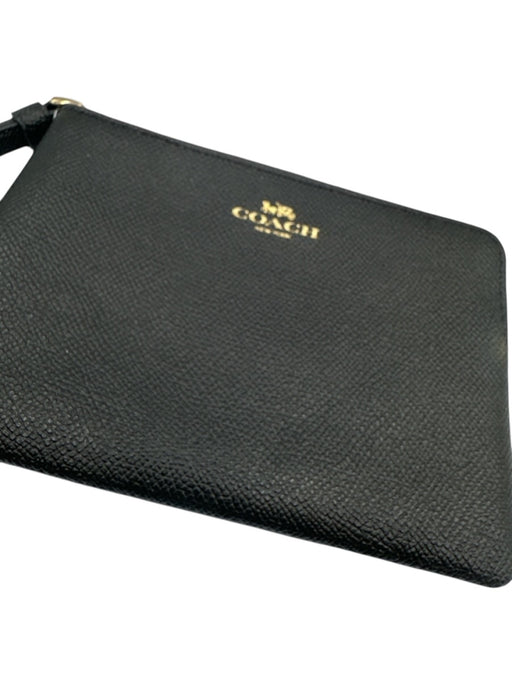 Coach Black Leather Zip Close Logo Wristlet Wallets Black
