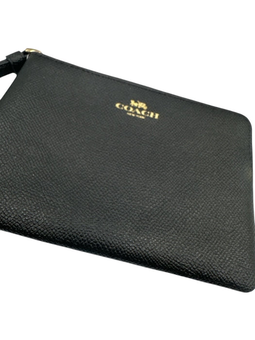 Coach Black Leather Zip Close Logo Wristlet Wallets Black